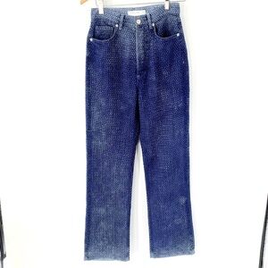 Top Shop Kort Women Jeans Blue Woven Textured Straight Leg Button Fly Ombre Sz 2